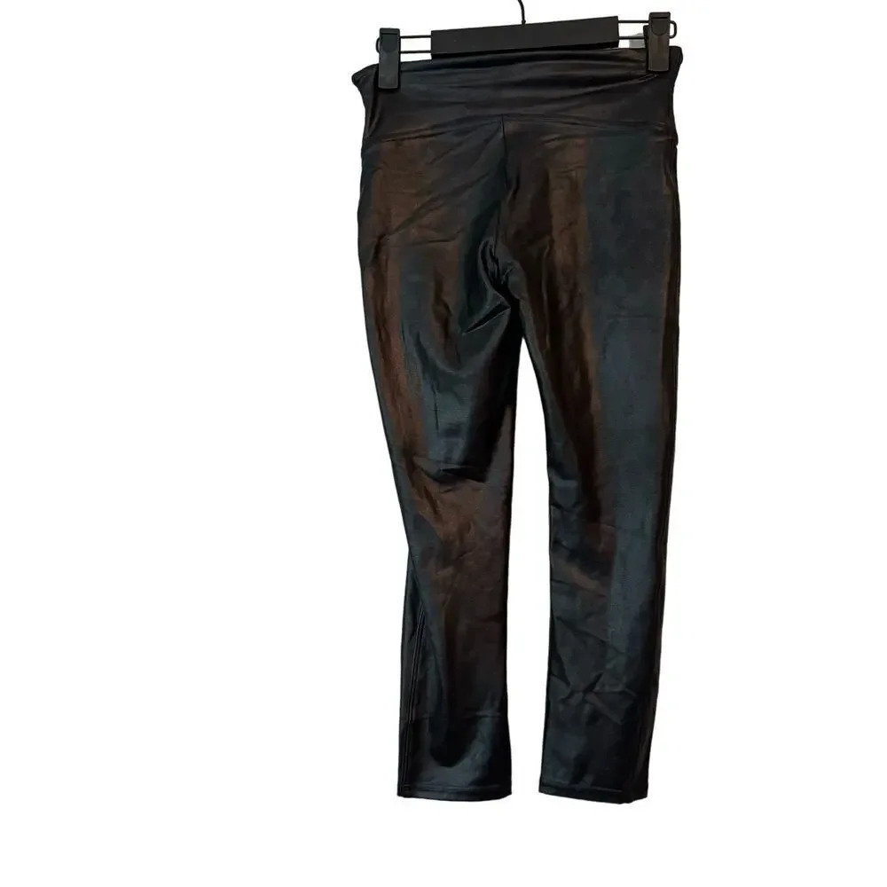 Spanx Women's Faux Leather Leggings Size Small Black Cropped Tummy Control - Picture 2 of 6